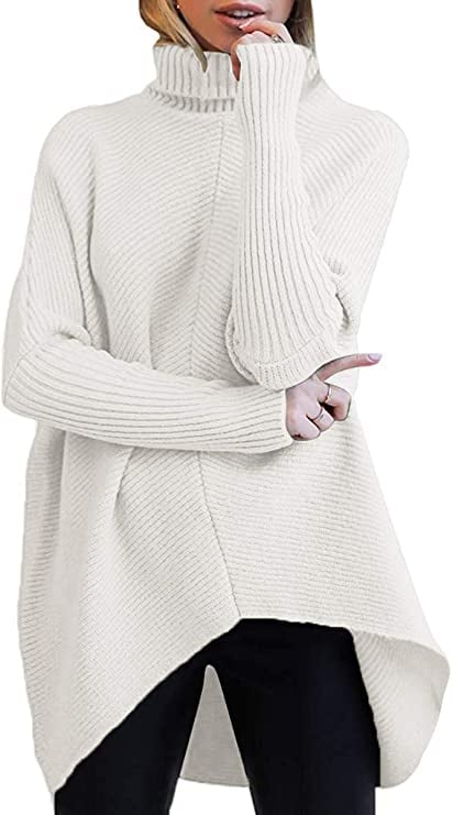 Anrabess Turtleneck Sleeve Asymmetric Sweater