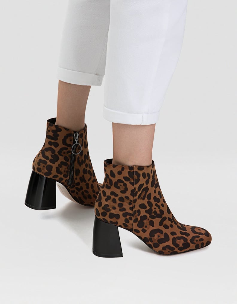 Stradivarius Animal Print Ankle Boots With Heel Detail