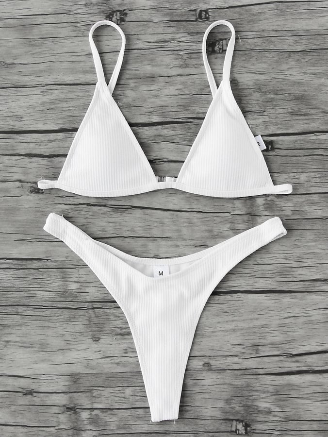 Romwe High Leg Triangle Ribbed Bikini Set