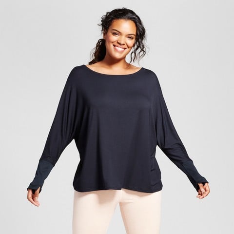 JoyLab Women's Plus Open Back T-Shirt with Ribbed Sleeves