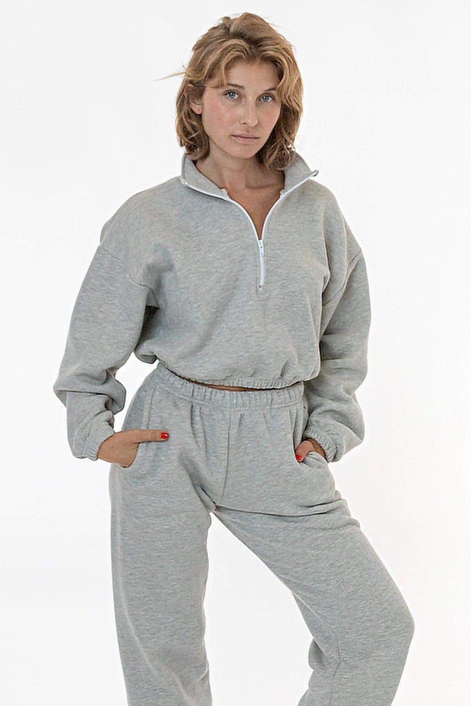 Los Angeles Apparel Cotton Fleece Half Zip Cropped Pullover