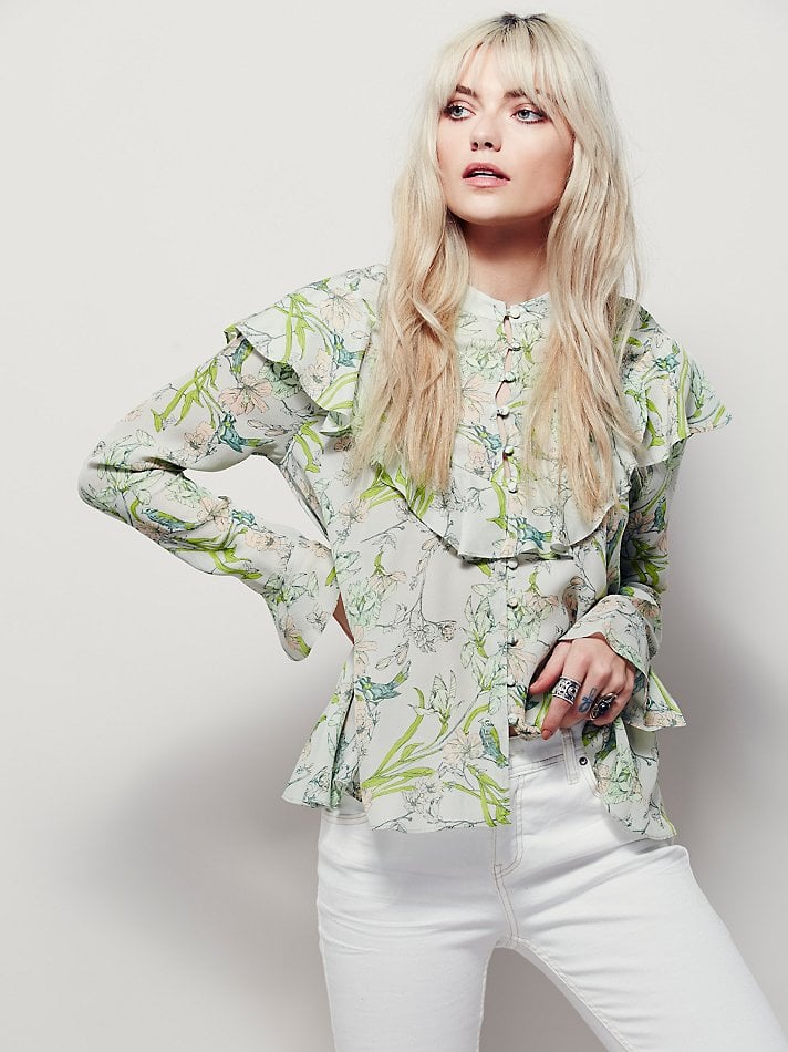 Free People Womens Molly Ruffle Printed Top ($98)