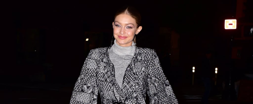 Gigi Hadid Wearing Gray Turtleneck With Chanel Dress