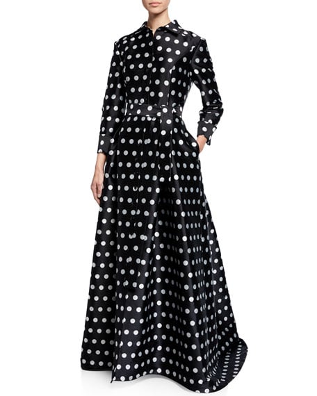 Carolina Herrera Polka-Dot Silk Button-Front Gown