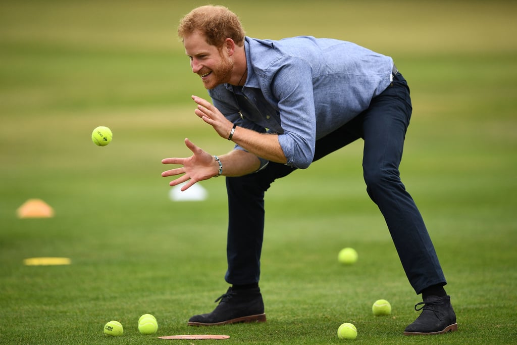 Harry showed off his sporty side when he caught a tennis ball during a visit to Lord's cricket ground in London in October.