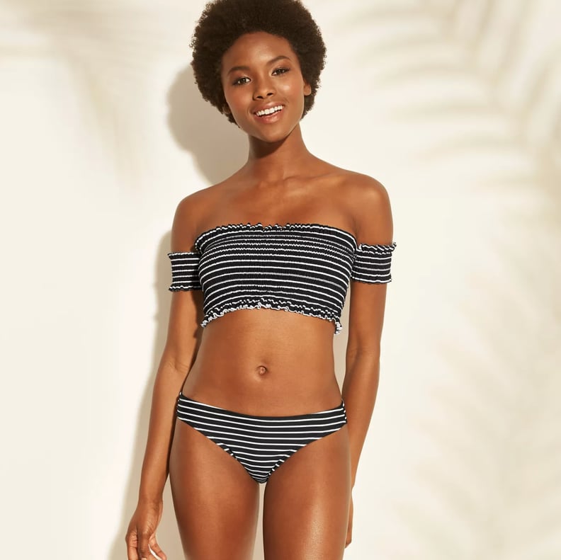 Smocked Underwire Off-the-Shoulder Bikini Top and Bottoms