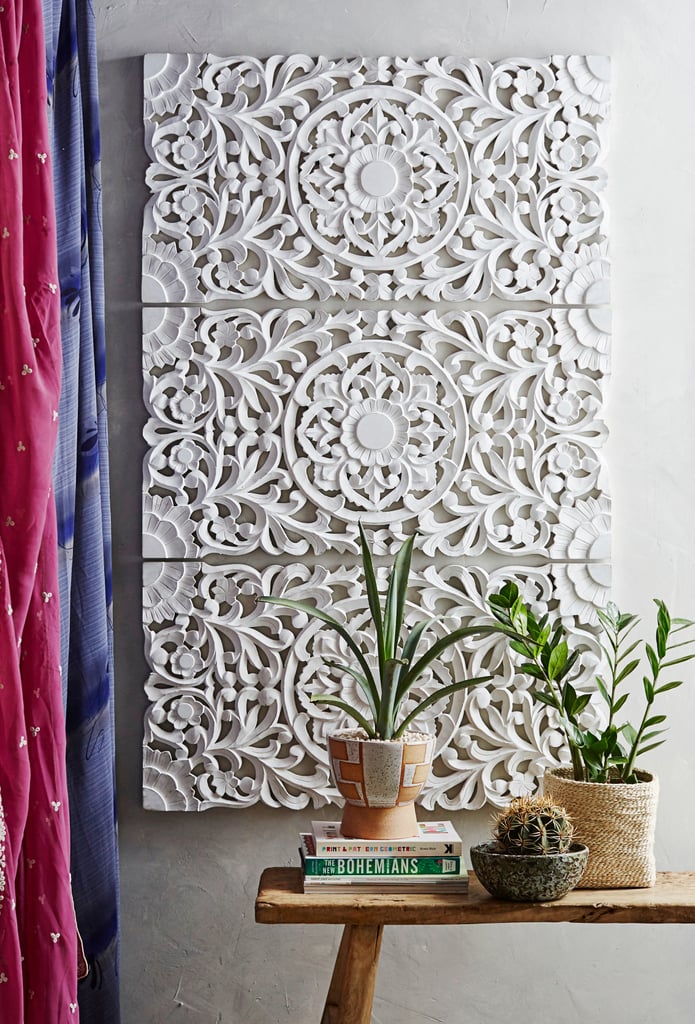 Products pictured: Ornate Wood Carved Wall Art, Set of 3 ($299)