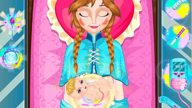 Then the glowing orb pulls a baby from her stomach and you must cut the umbilical cord with the scalpel before using a wand to heal the incision. Phew! Almost done.
