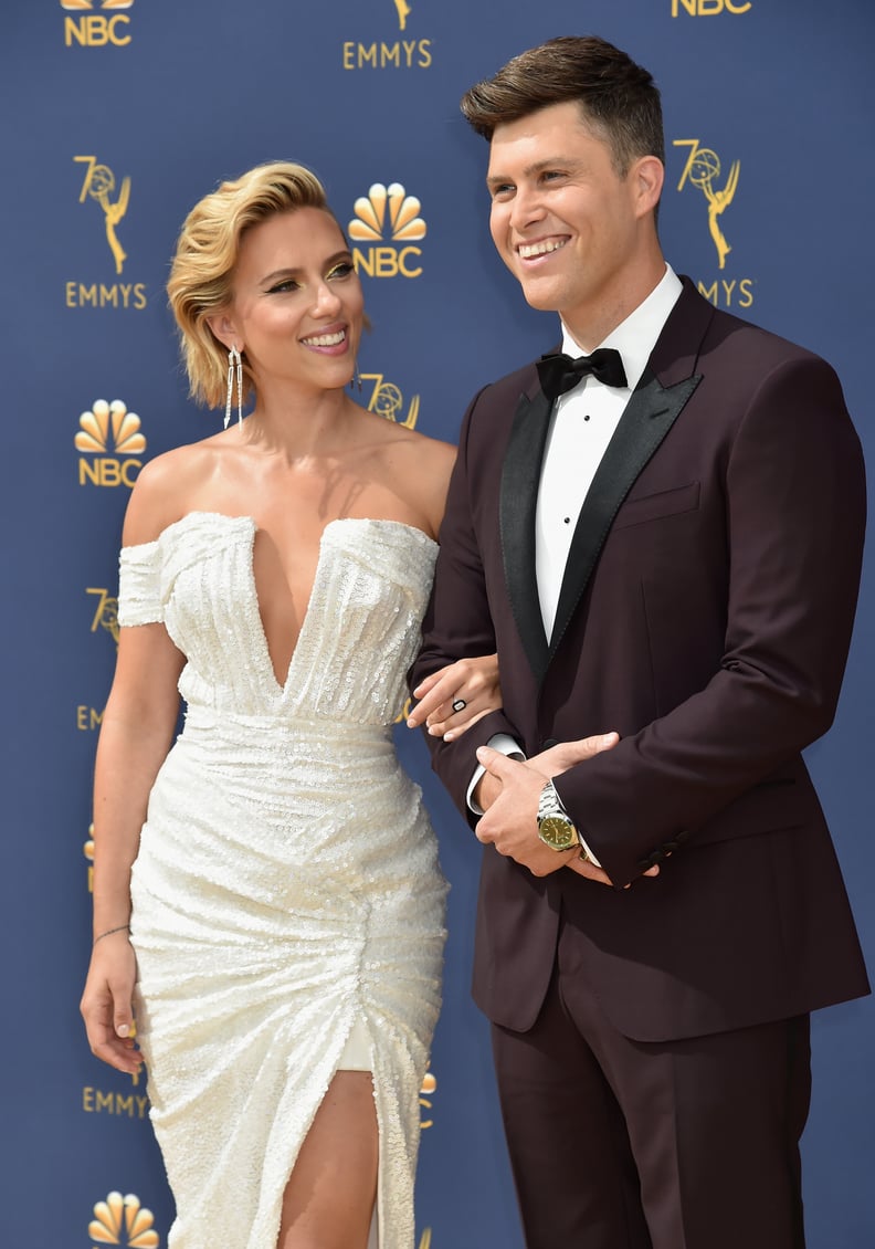 LOS ANGELES, CA - SEPTEMBER 17: Scarlett Johansson (L) and Colin Jost attend the 70th Emmy Awards at Microsoft Theater on September 17, 2018 in Los Angeles, California.  (Photo by Jeff Kravitz/FilmMagic)