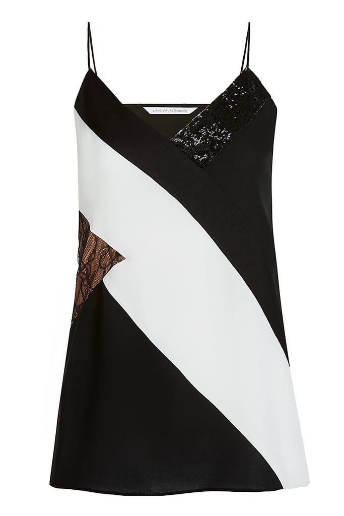 DVF 'Frederica' Embellished Silk and Lace Camisole Top ($248)