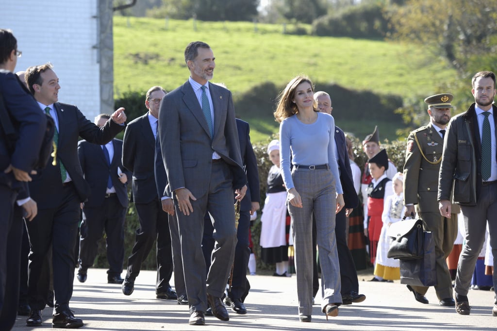Queen Letizia Wearing Checked Trousers in Spain