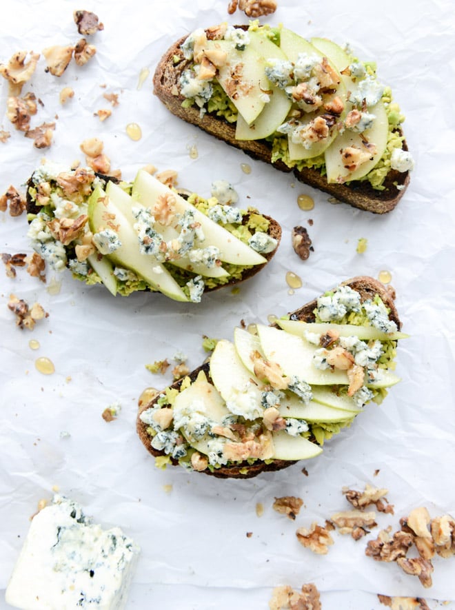 Walnuts, Gorgonzola, Pear, and Honey Avocado Toast