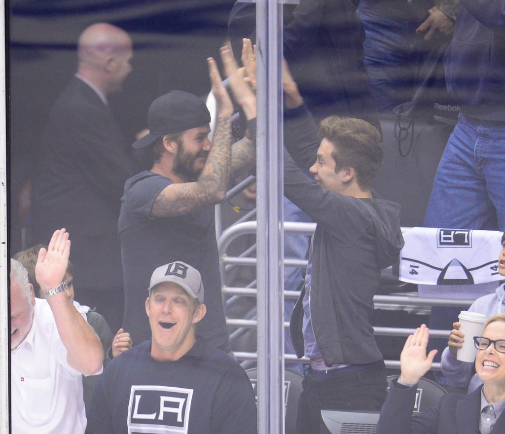 David Beckham and His Sons at LA Kings Hockey Game