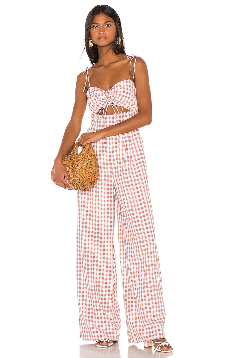 Song of Style Senna Jumpsuit in Taupe Gingham from Revolve.com