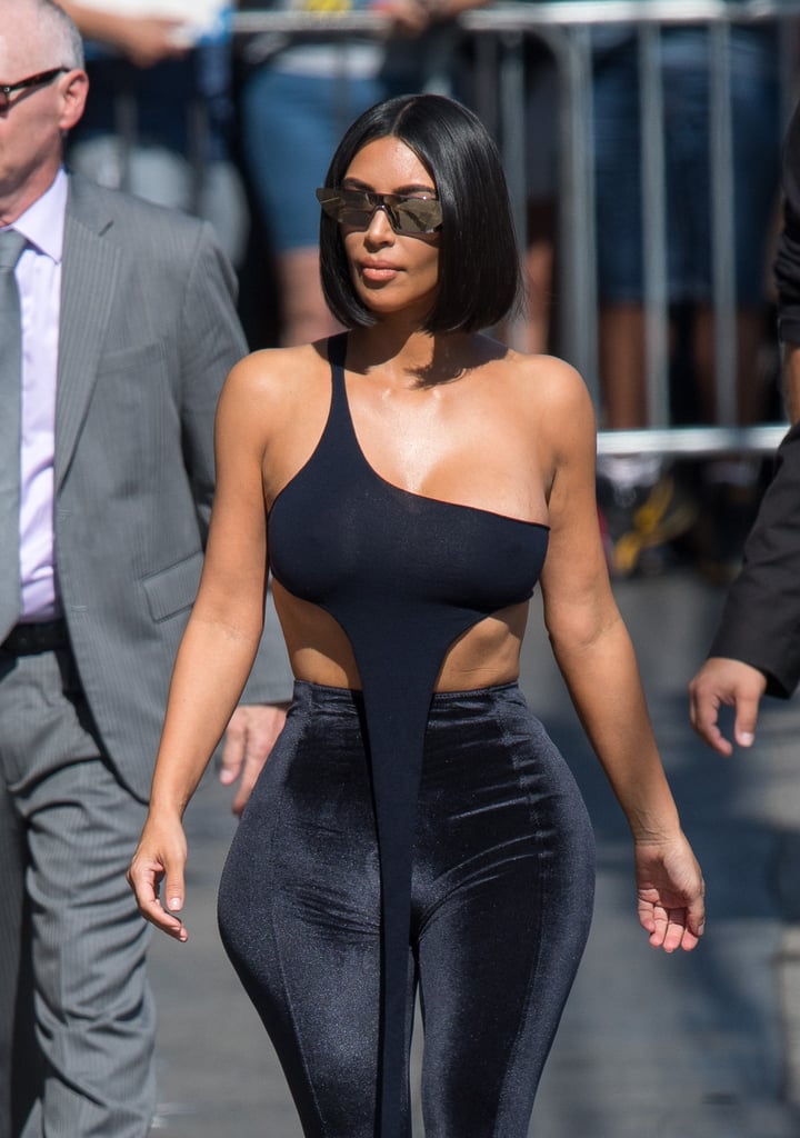 Kim Kardashian's Velvet Pants and Crop Top on Jimmy Kimmel