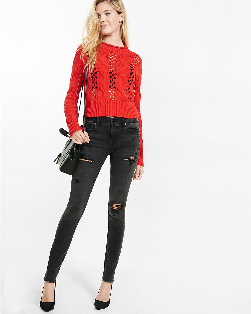 Express Crocheted Cable Knit Mock Neck 