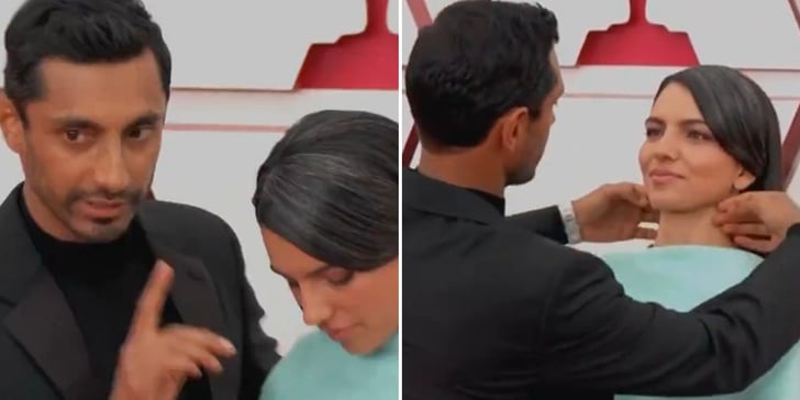 See Riz Ahmed Fix His Wife's Hair on the Oscars Red Carpet ...
