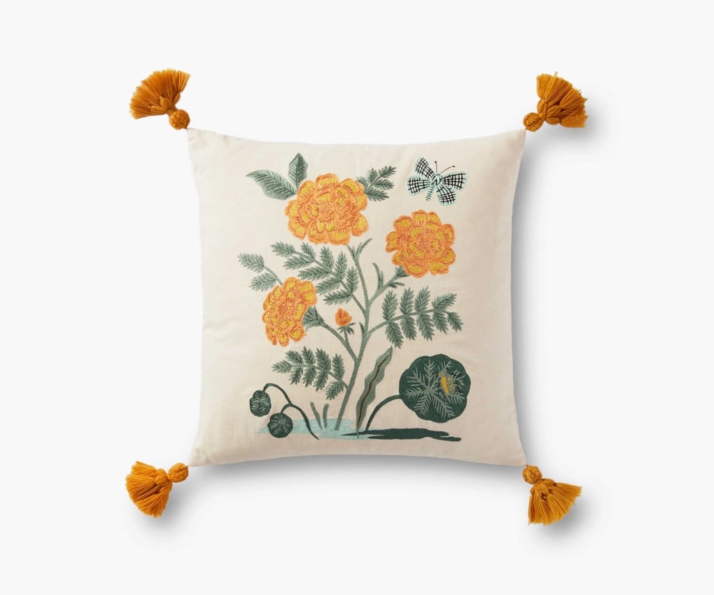 Marigold-Yellow Accents: Rifle Paper Co. Natural French Marigold Embroidered Pillow