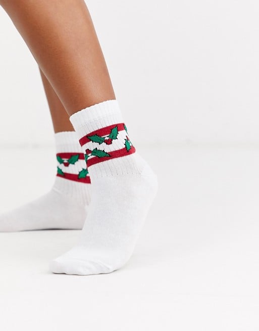 ASOS Design Christmas Sporty Holly Glitter Ankle Socks