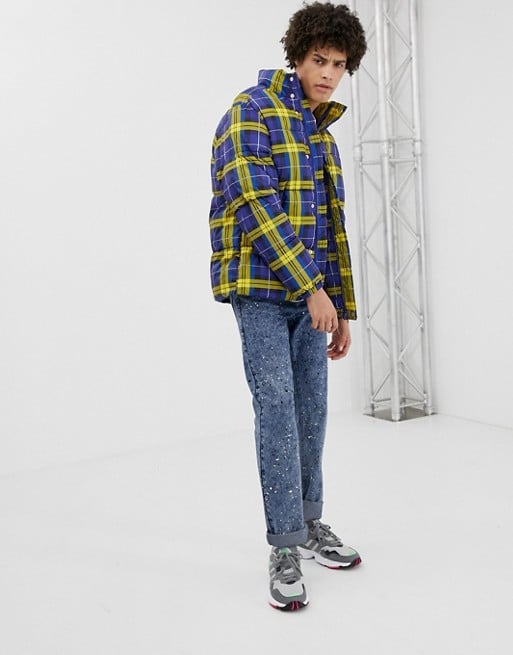 Pull&Bear Puffer Jacket in Check Print