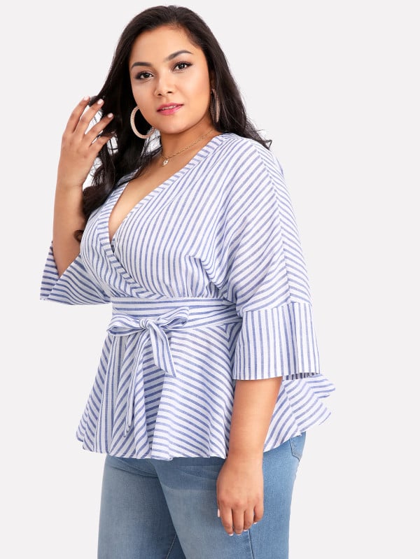 SheIn Pinstripe Wrap Top