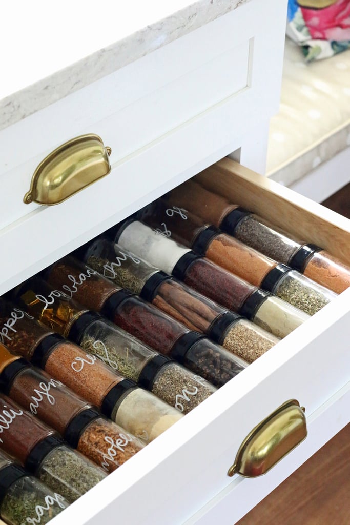 Having a designated spice drawer makes it easy to see and grab all of the spices you regularly use.