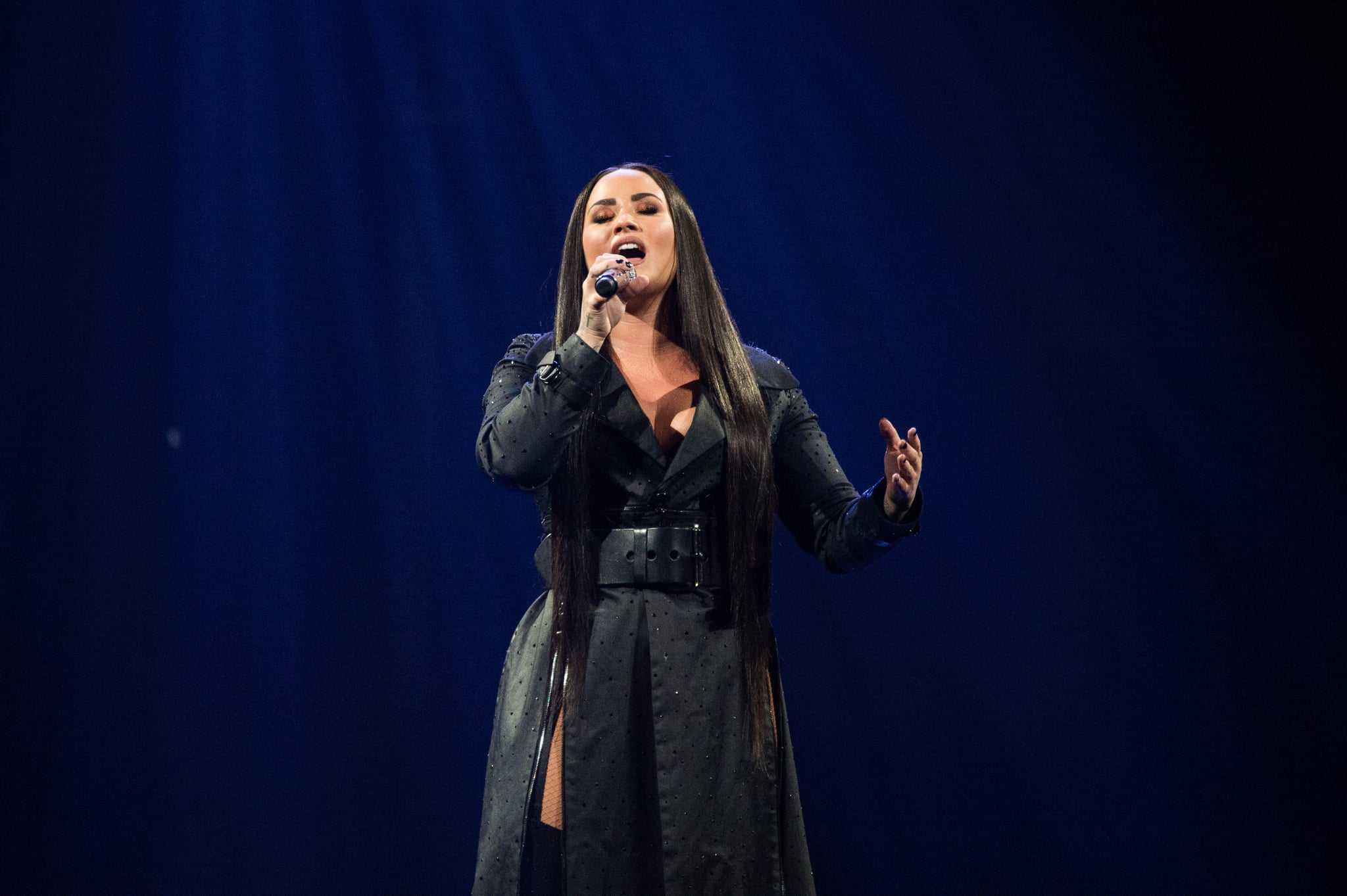 BIRMINGHAM, ENGLAND - JUNE 29:  Demi Lovato performs on stage during her Tell Me That You Love Me tour at Arena Birmingham on June 29, 2018 in Birmingham, England.  (Photo by Joseph Okpako/WireImage)