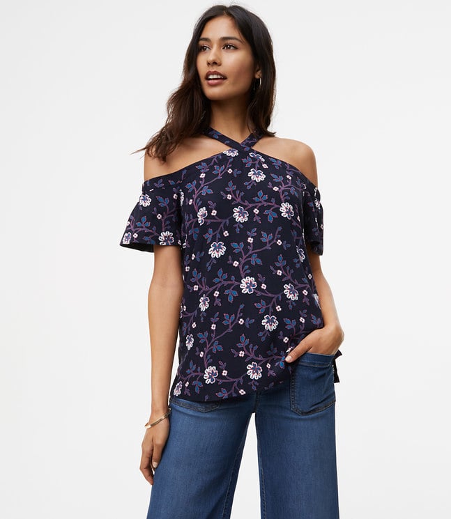 LOFT Floral Vine Cold-Shoulder Top