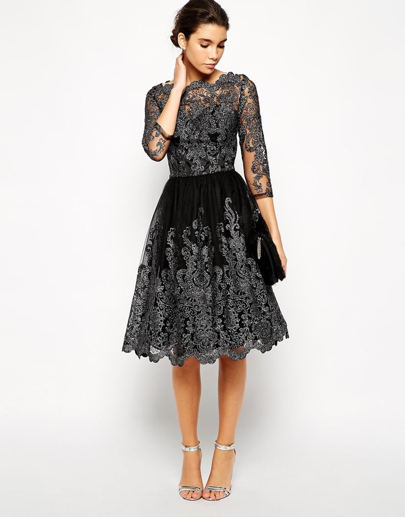 Chi Chi London Metallic Lace Midi Prom Dress