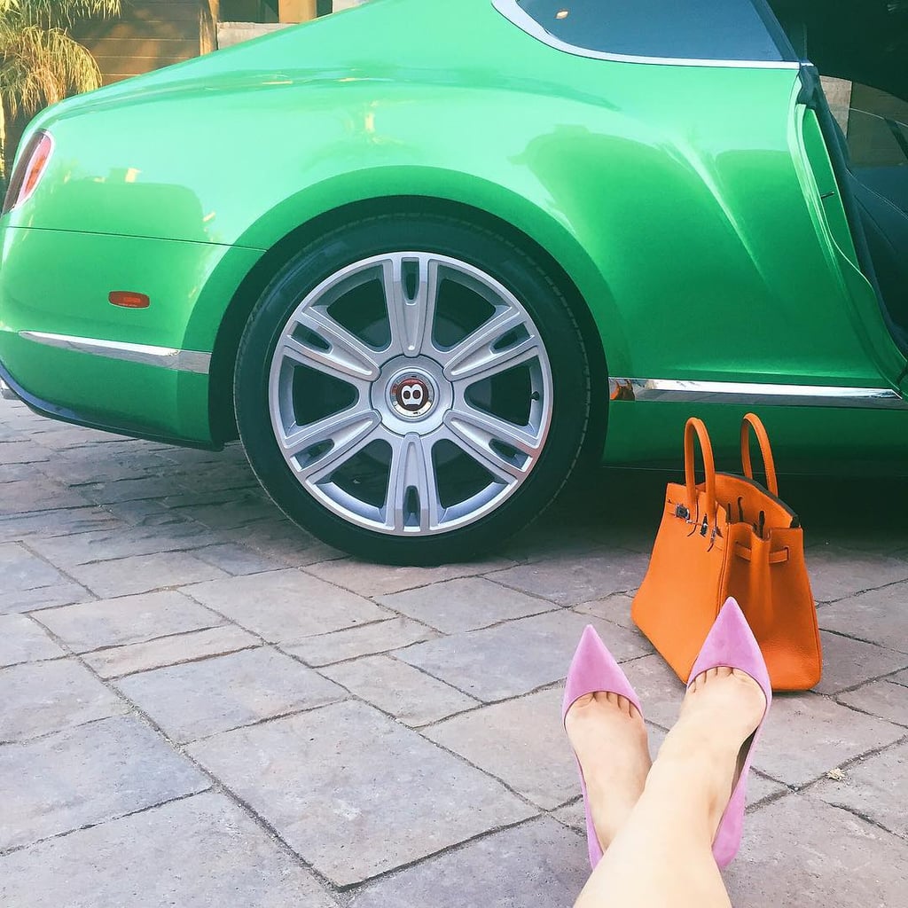 And in true shopping spree fashion, she couldn't wait to wear them, snapping a photo of her rocking the pink pair.