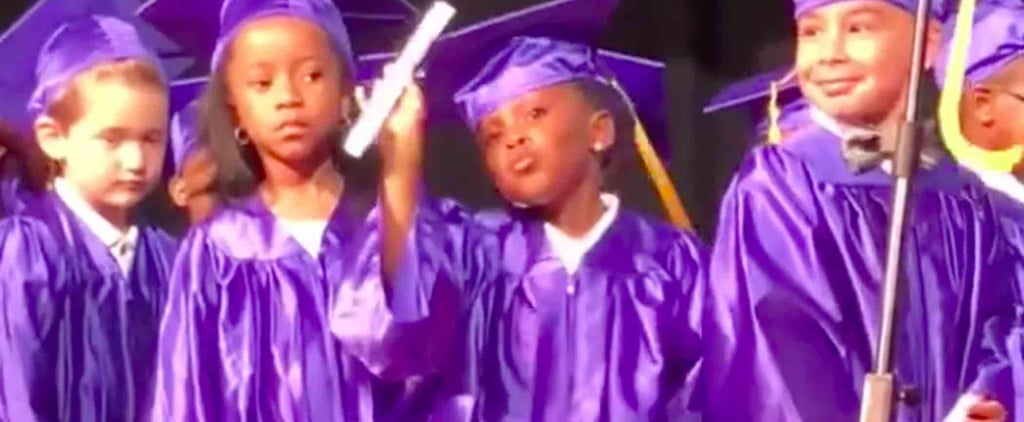 Girl Dances at Her Preschool Graduation Ceremony