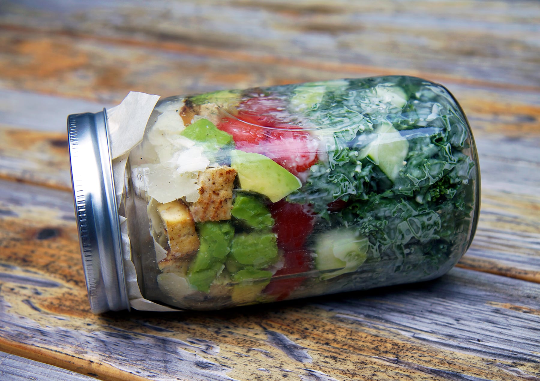 Chicken Caesar Kale Mason Jar Salad POPSUGAR Food