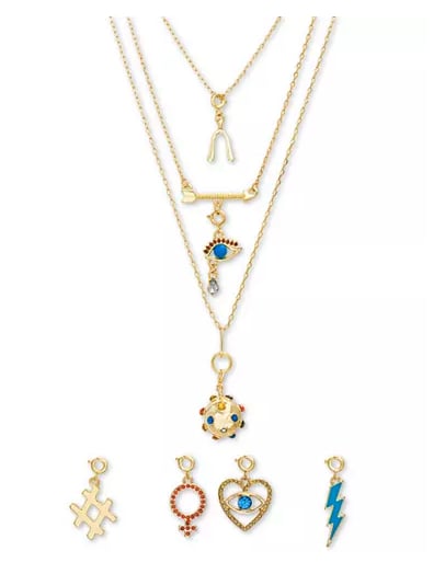 Gold-Tone 8-Pc. Gift Set Crystal & Stone Interchangeable Charm Layered Pendant Necklace, 14"