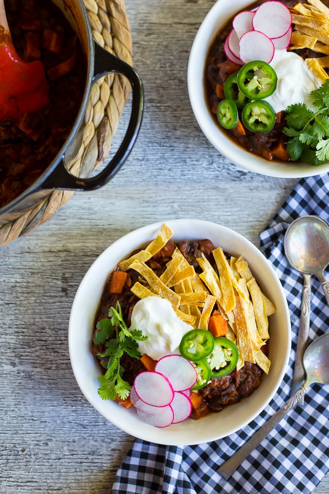 Spaghetti Squash, Sweet Potato, and Black Bean Chili