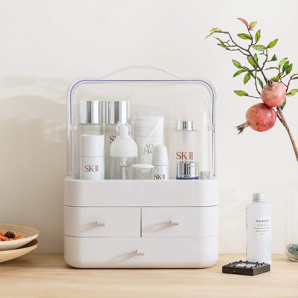 The Wonline Modern Cosmetic Organiser Storage Holder, ($50) features a dust-proof caddy shelf on top for taller products and three drawers.