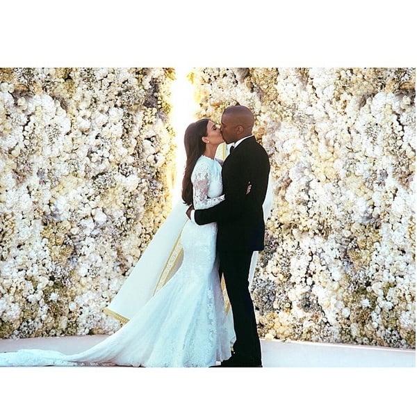 Kim Kardashian and Kanye West in what may be one of the prettiest wedding photos ever.