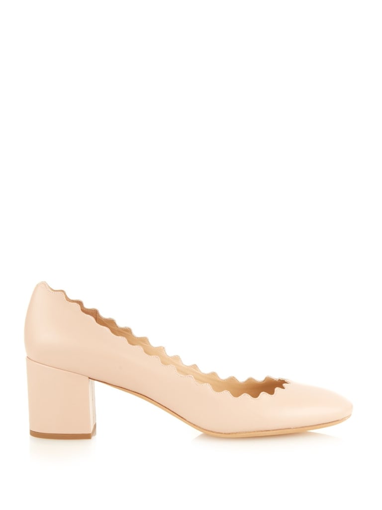 Chloé Lauren Scalloped-Edge Block-Heel Leather Pumps ($455)