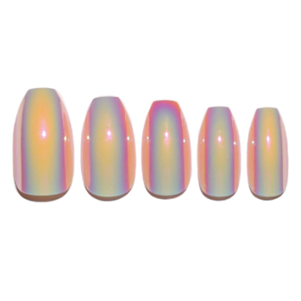 Opt for this pop-on manicure set ($16) if your look requires dramatic length. Even though it already comes with a cool holographic finish, the best thing about these is that you can remove, reapply, repaint, and even reshape them to fit your needs.