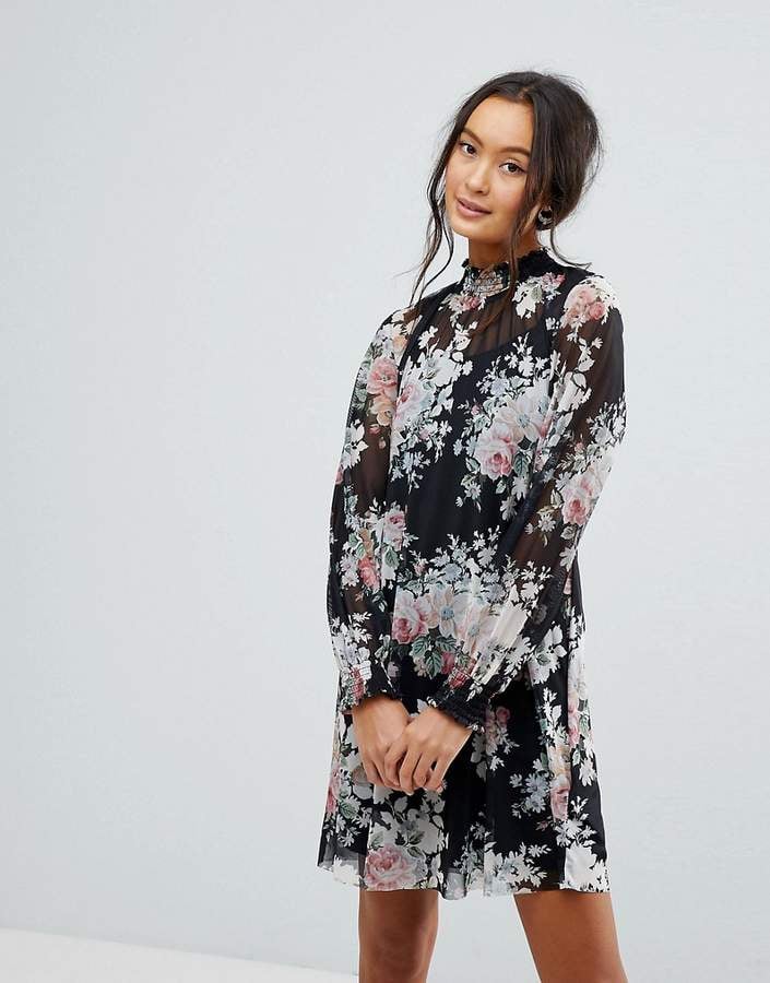 New Look Printed High Neck Long Sleeve Dress