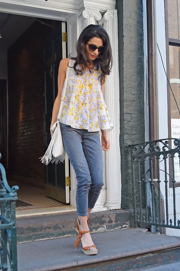 Amal Clooney Wearing a Floral Giambattista Valli Top