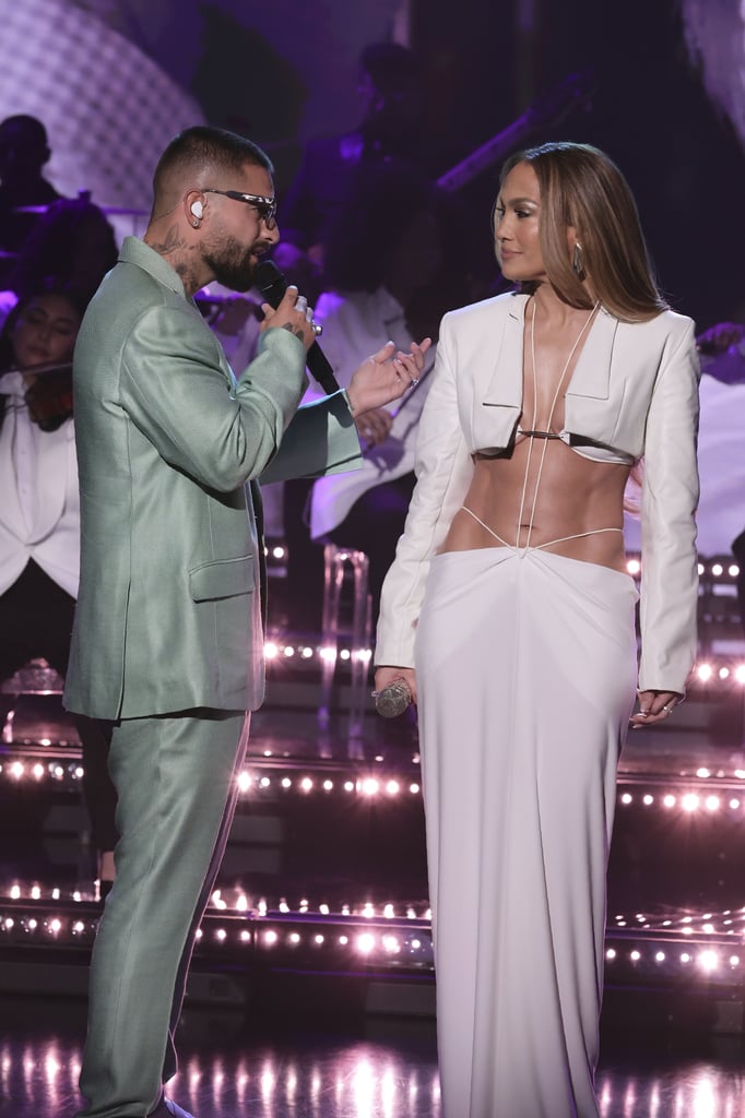 J Lo's Cropped Jacket, Bra, and Thong Skirt on Tonight Show