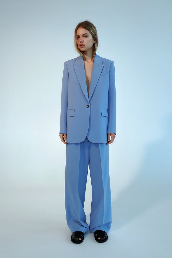 A Blue Suit: Zara Wide Leg Pants With Darts and Oversized Blazer With Pockets