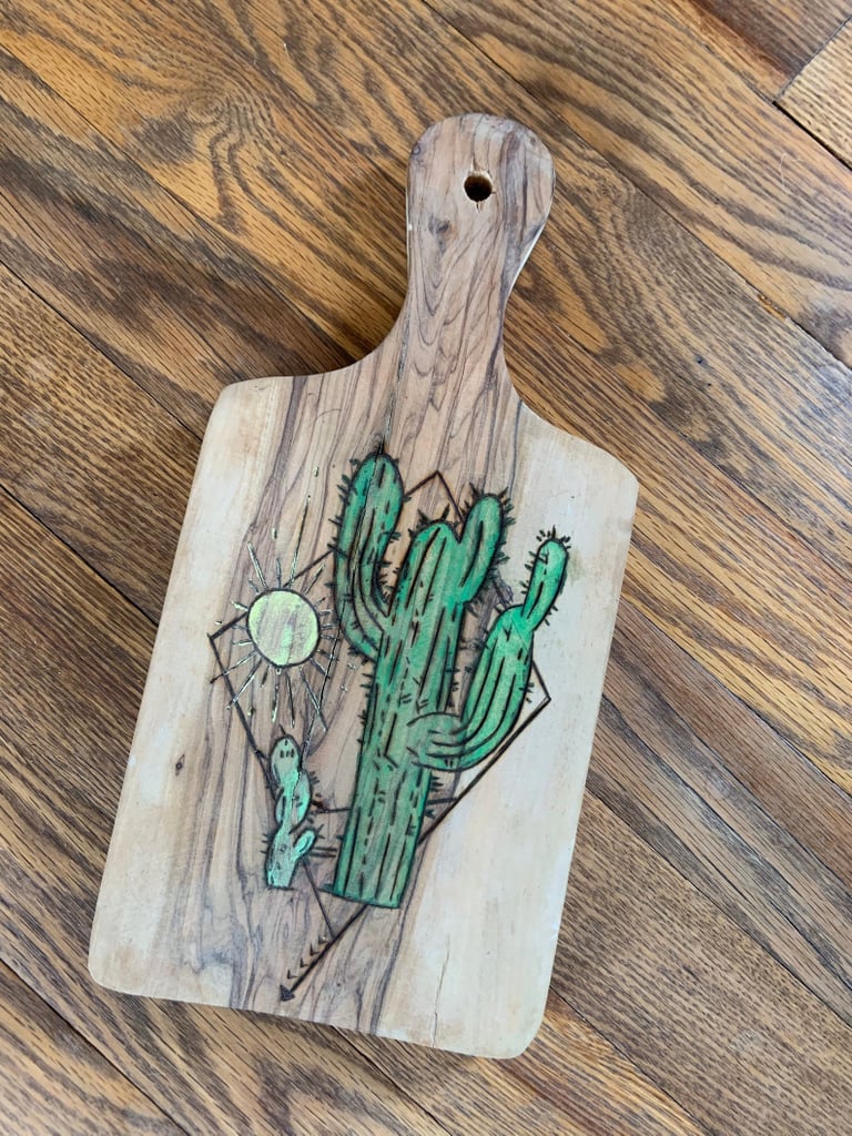 Cutting Board With a Painted Cactus These Painted Charcuterie Boards
