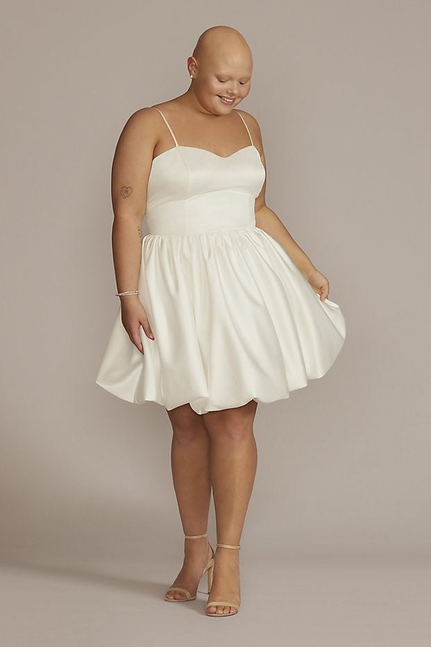 Bridal-Shower Dress: David's Bridal Satin Bubble Hem Mini A-Line