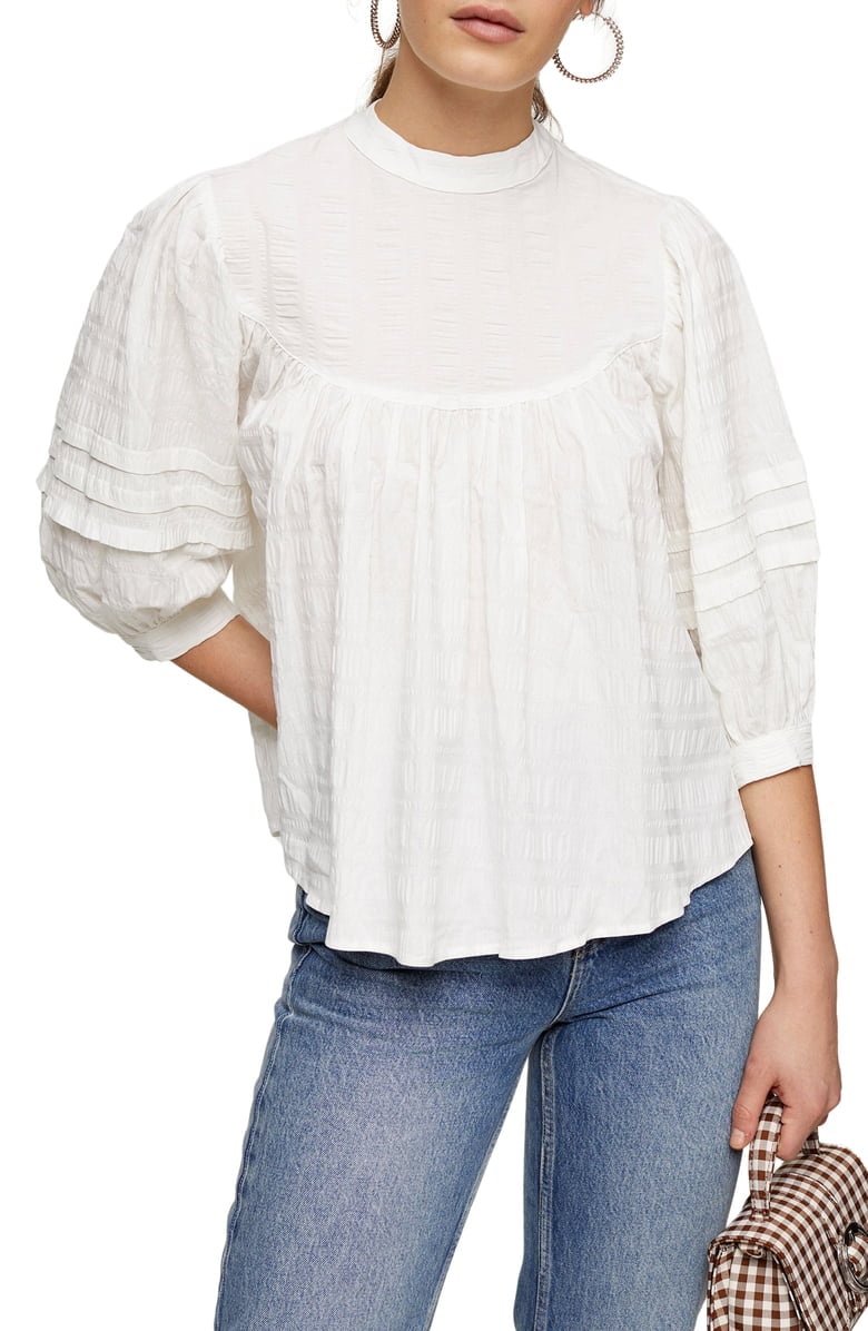 Topshop Textured Balloon-Sleeve Top