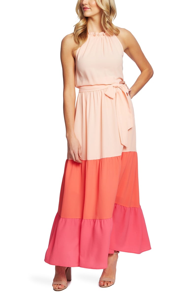 CeCe Halter Bodice Colorblock Maxi Dress