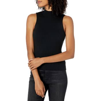 Chic Intrigue Black Ribbed Sleeveless Cutout Mock Neck Top