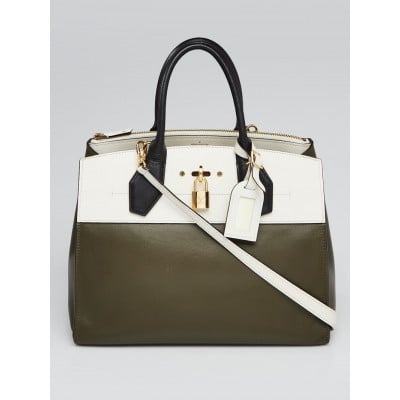 Louis Vuitton White/Green Leather City Steamer MM Bag