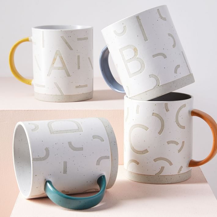 West Elm Wax Resist Monogram Mugs