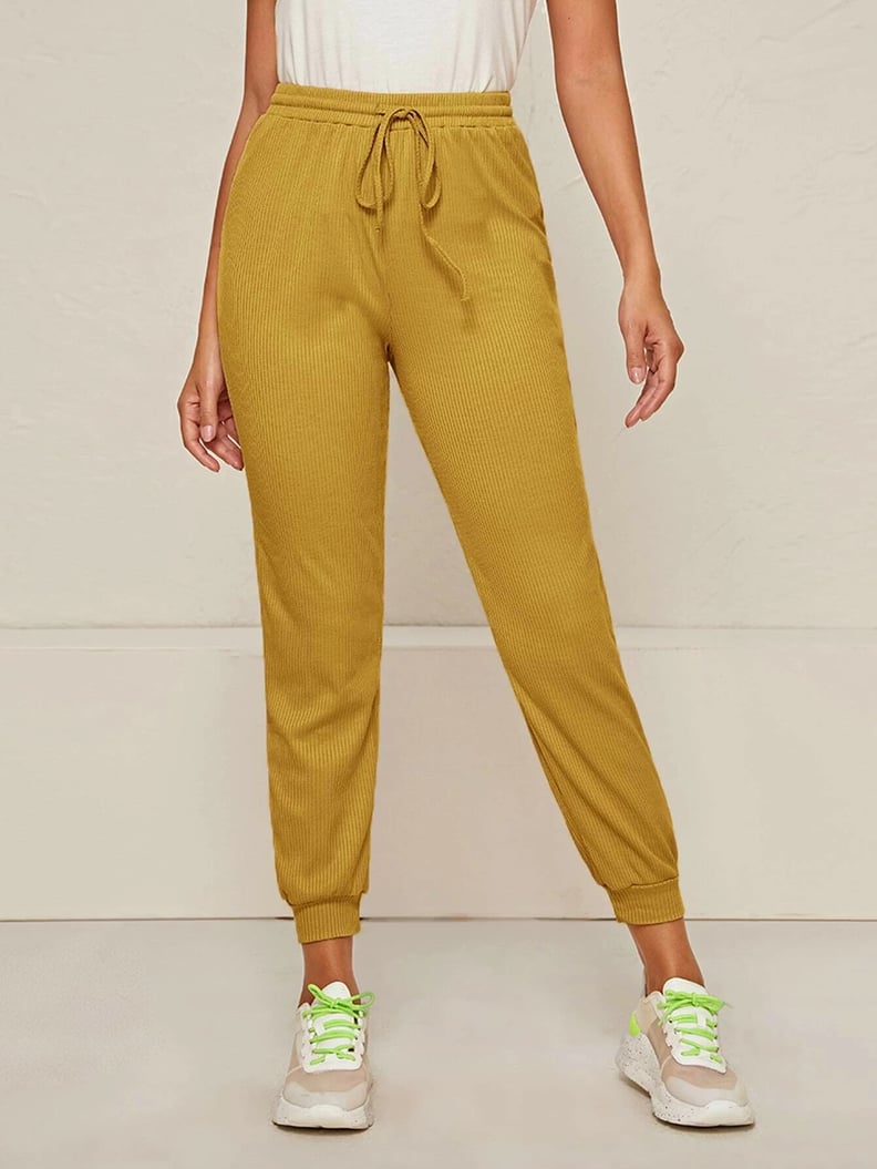 Shein Solid Rib-knit Drawstring Waist Sweatpants